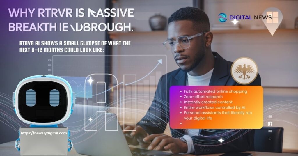 Professional analyzing AI automation progress with futuristic projections